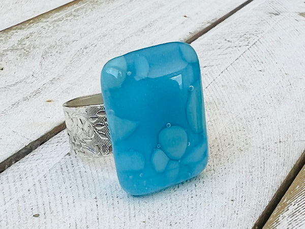 Tiny Bubbles, Fused Glass Adjustable Ring~